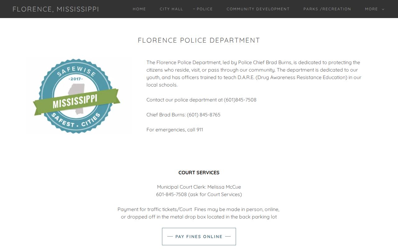 Florence Mississippi traffic ticket payment and municipal court docket information
