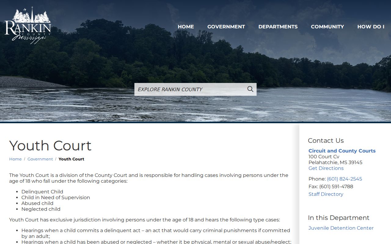 Rankin County court records Youth Court information page