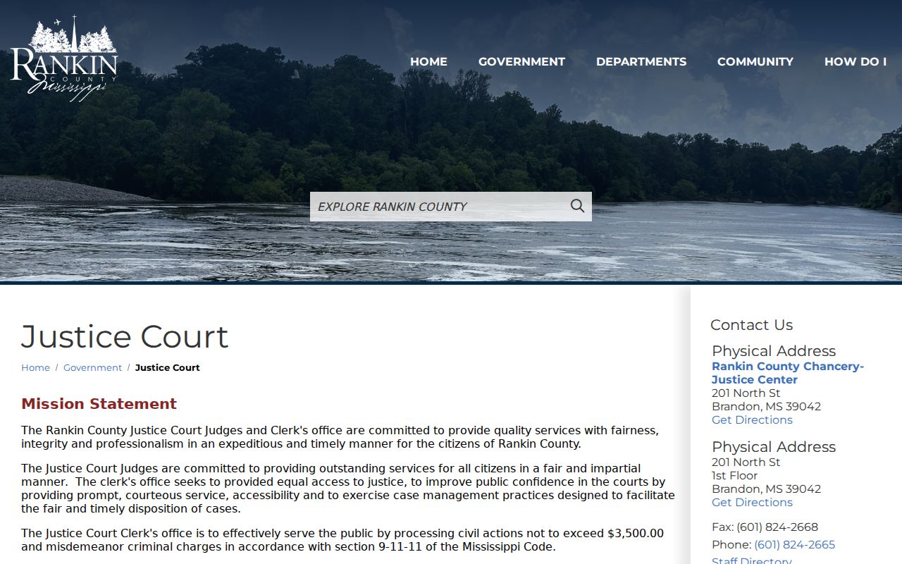Rankin County court docket Justice Court access page