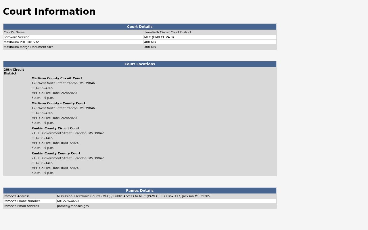 Rankin County court docket Twentieth Circuit MEC court information