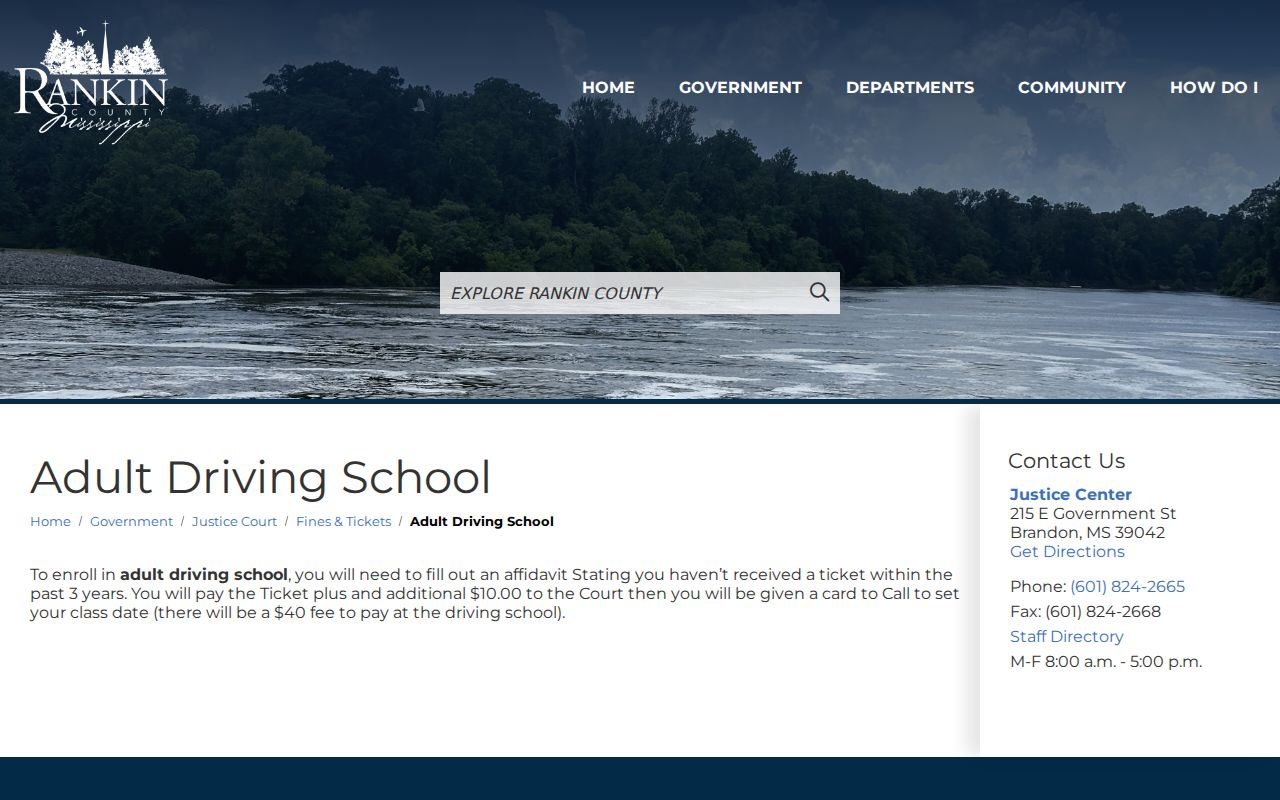 Rankin County traffic court Adult Driving School information