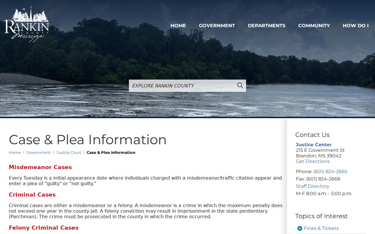 Rankin County criminal docket Justice Court case and plea information