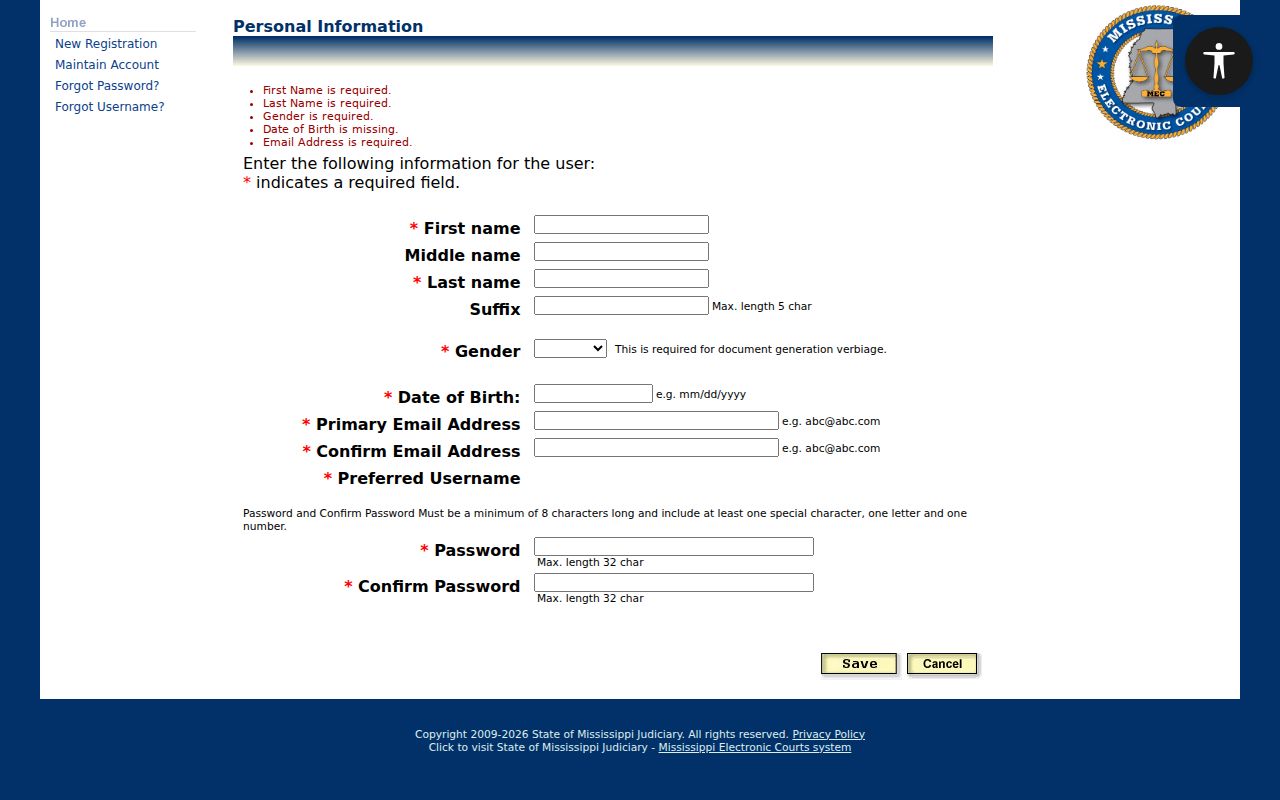 Rankin County case search MEC personal information registration form