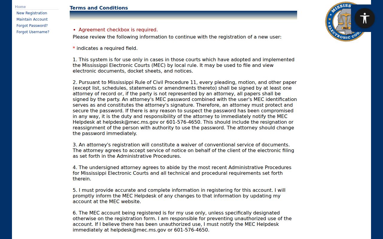 Rankin County case search MEC registration terms screen