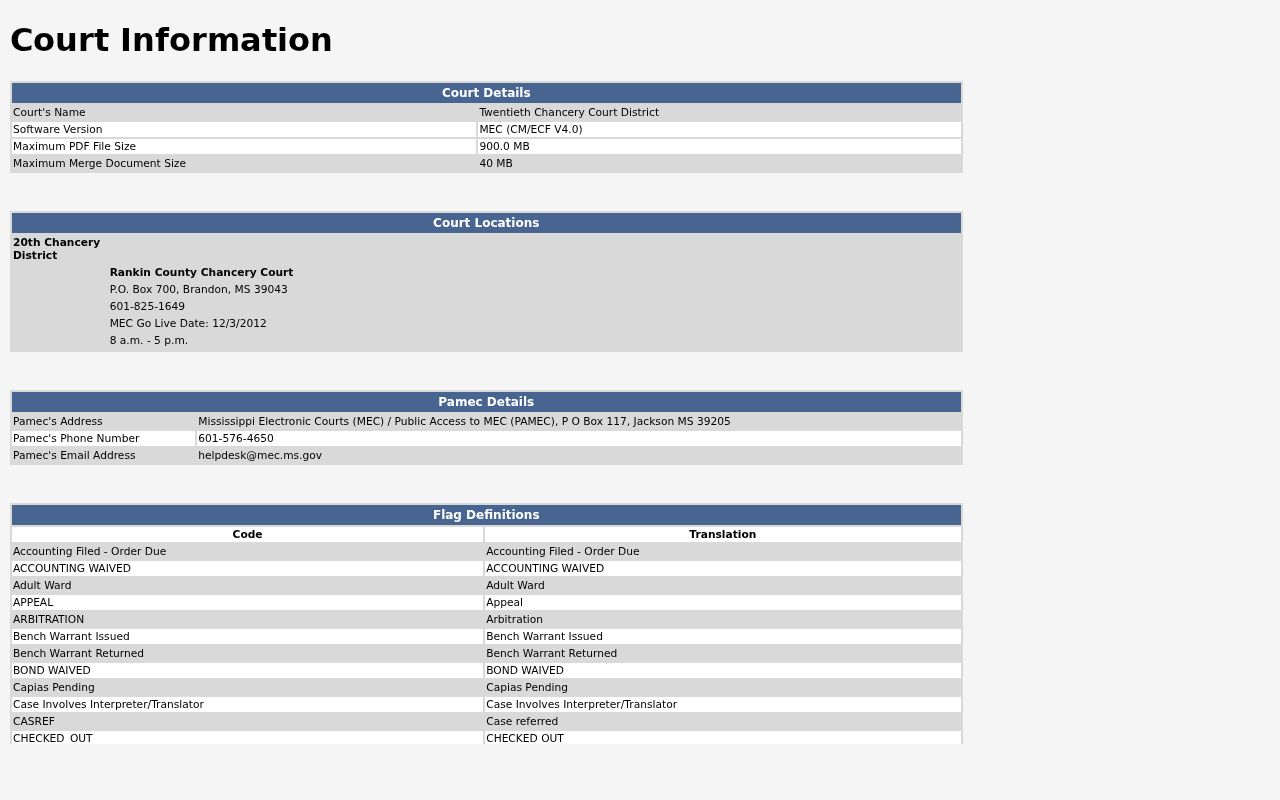 Rankin County court calendar Twentieth Chancery MEC CourtInfo access